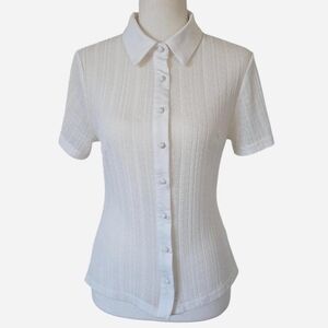 Princess Polly When You Sleep Knit Collared Top Short Sleeve White size 8 Junior